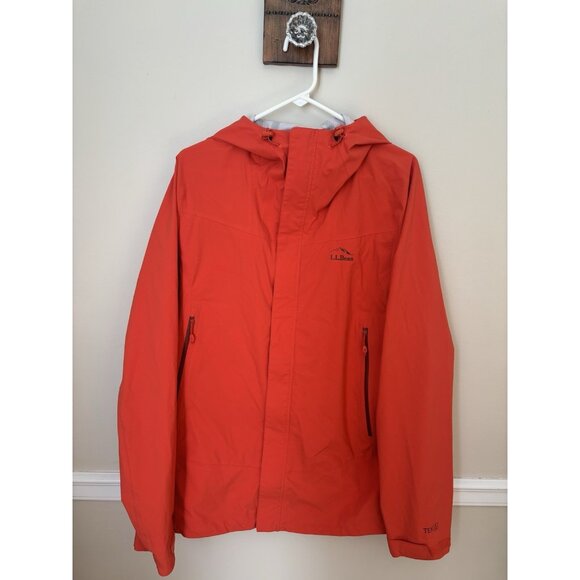 LL Bean Mens Size Large Tek Hooded Water Wind Resistant Full Zip Orange - Picture 1 of 7